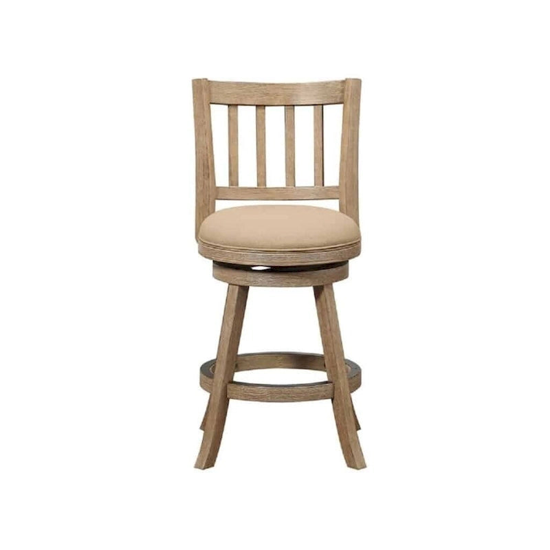 Swivel Counter Stool with Linen Seat, Wire-Brush Finish and Metal Kick Plate