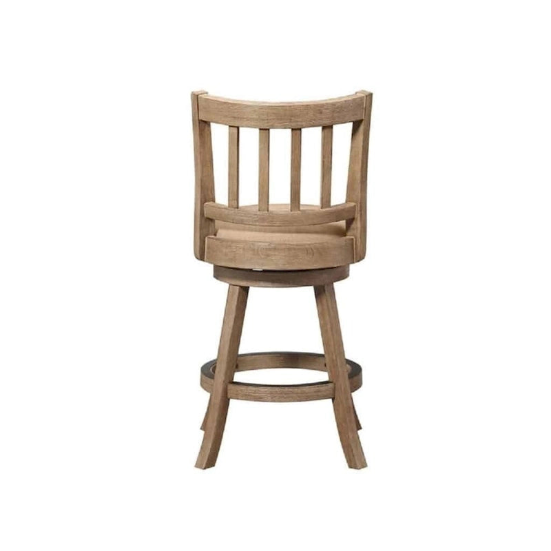 Swivel Counter Stool with Linen Seat, Wire-Brush Finish and Metal Kick Plate