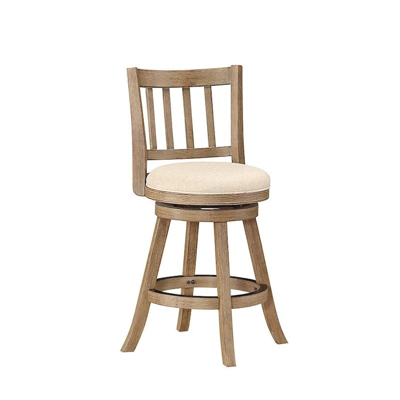 Swivel Counter Stool with Linen Seat, Wire-Brush Finish and Metal Kick Plate