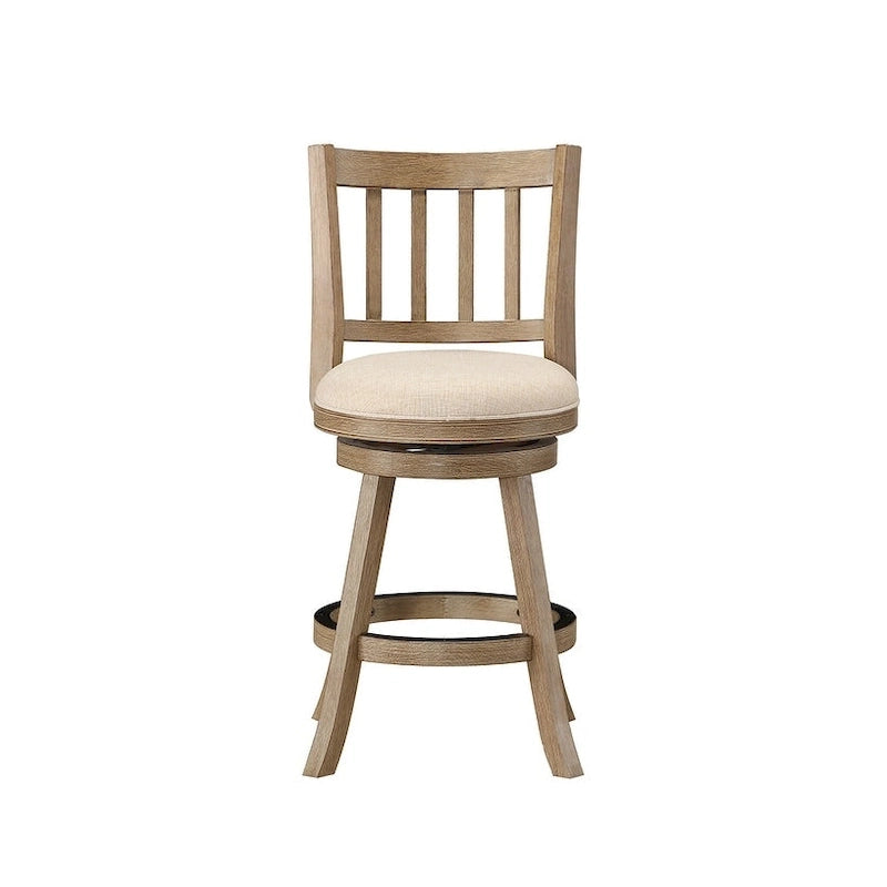 Swivel Counter Stool with Linen Seat, Wire-Brush Finish and Metal Kick Plate