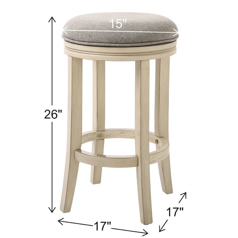 26-Inch Counter Height Swivel Bar Stool, Solid Wood with Upholstered Seat