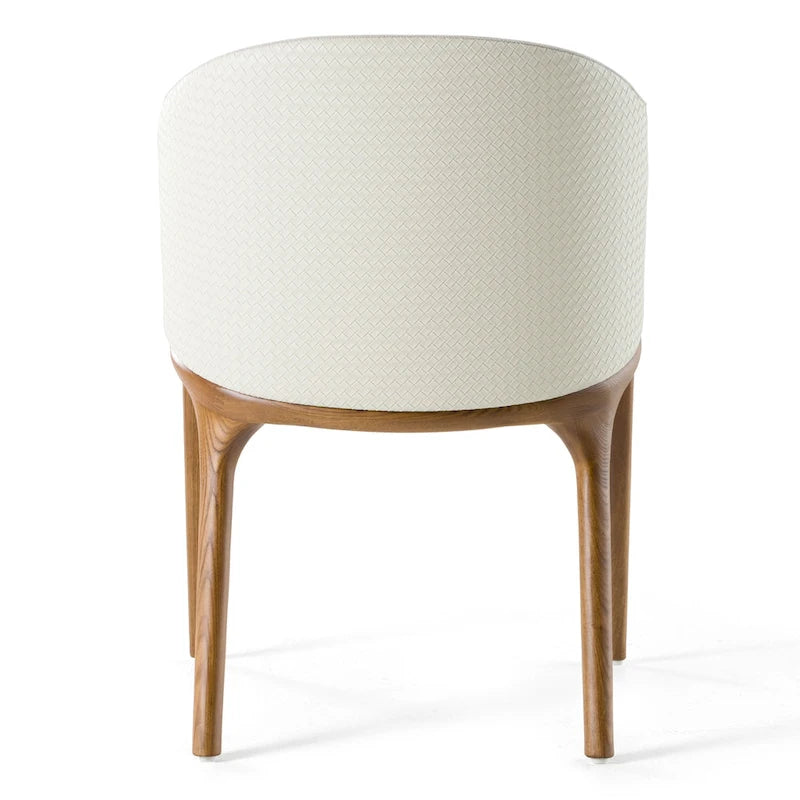 Cream Fabric and Vegan Leather Dining Arm Chair with Walnut Frame