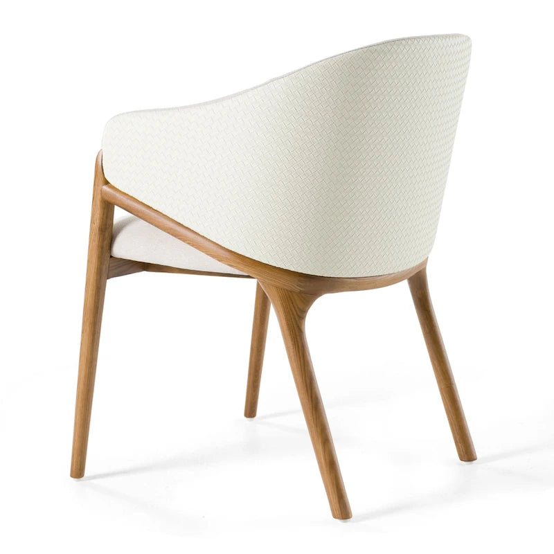 Cream Fabric and Vegan Leather Dining Arm Chair with Walnut Frame