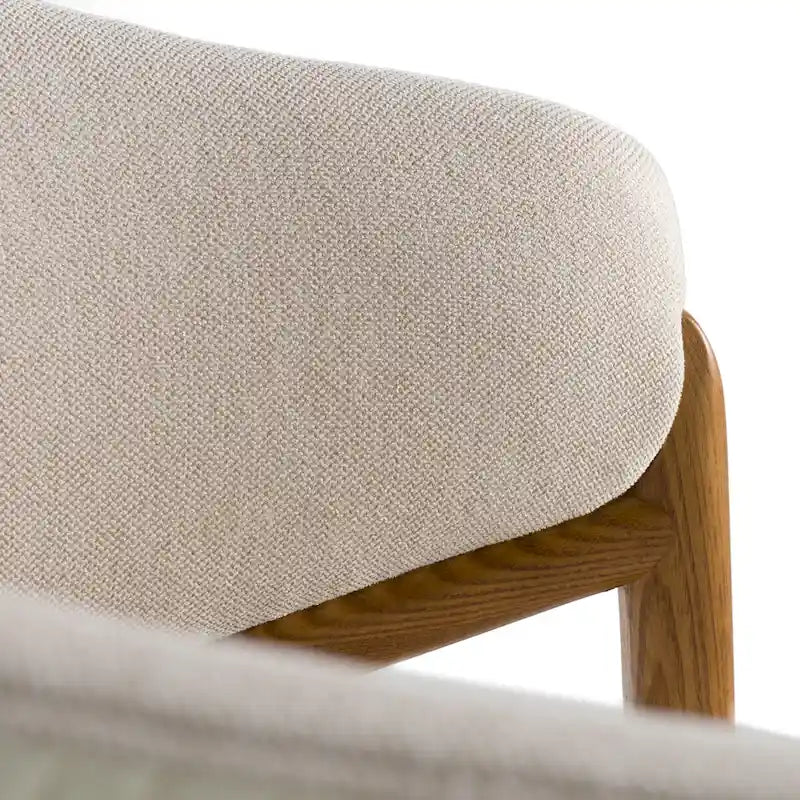 Cream Fabric and Vegan Leather Dining Arm Chair with Walnut Frame