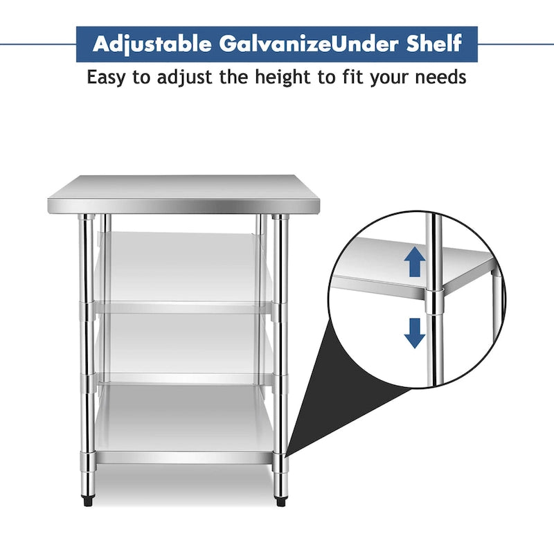 Stainless Steel Work Table with Adjustable Lower Shelf, 330 lb Top Capacity
