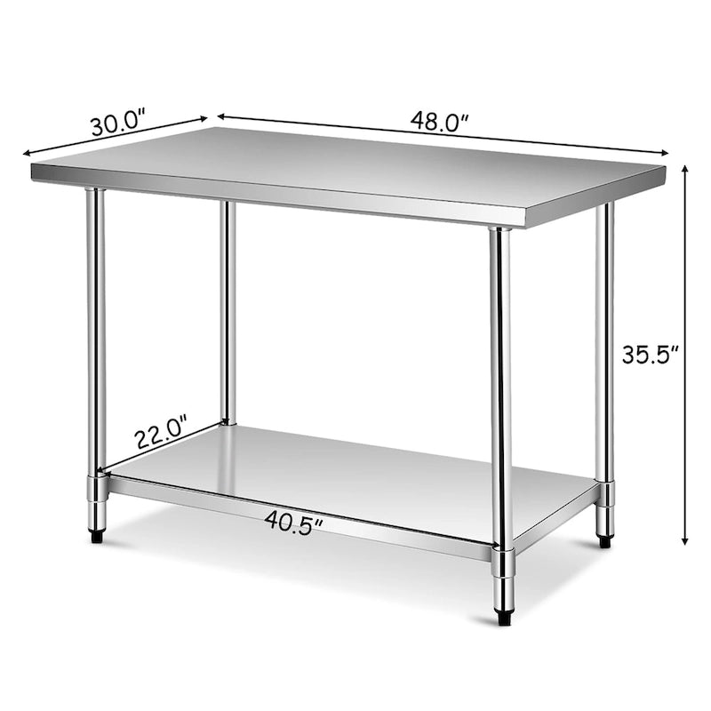 Stainless Steel Work Table with Adjustable Lower Shelf, 330 lb Top Capacity