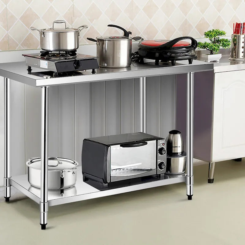 Stainless Steel Work Table with Adjustable Lower Shelf, 330 lb Top Capacity
