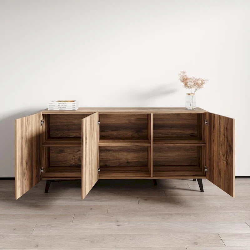 Modern Sideboard with Matte Finish, 60-Inch Wide Storage Cabinet