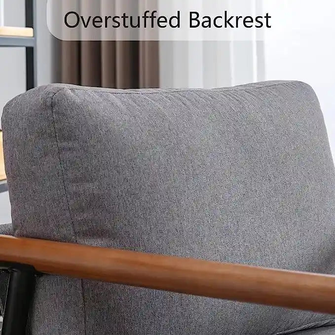 Mid-Century Upholstered Single Arm Chair with Wood Armrests, Supports 300 lbs