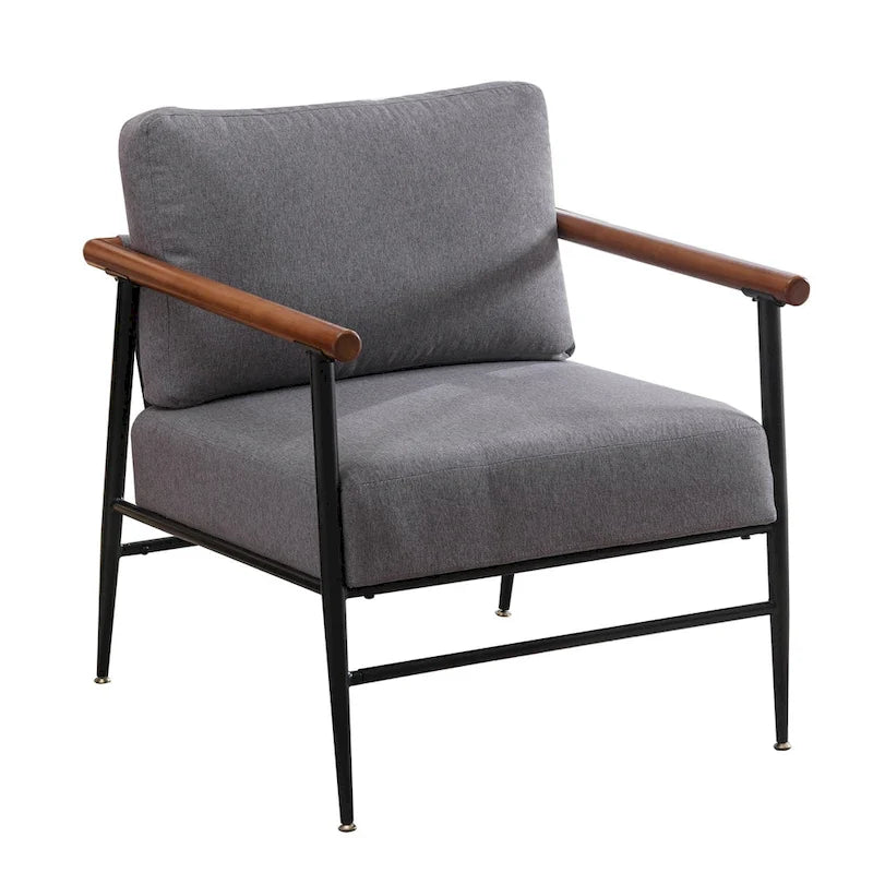 Mid-Century Upholstered Single Arm Chair with Wood Armrests, Supports 300 lbs