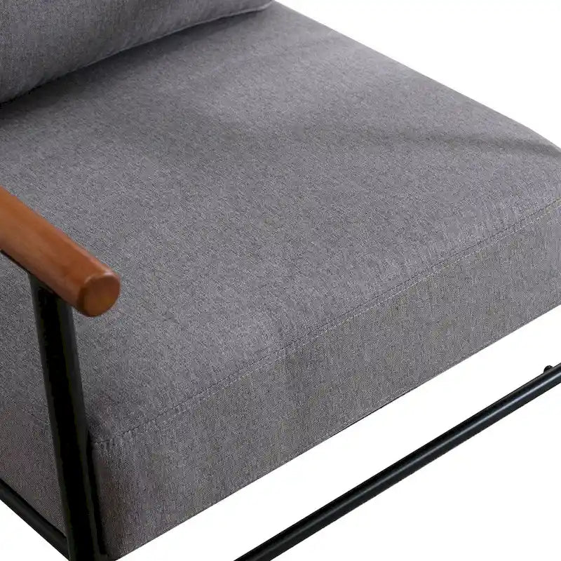 Mid-Century Upholstered Single Arm Chair with Wood Armrests, Supports 300 lbs