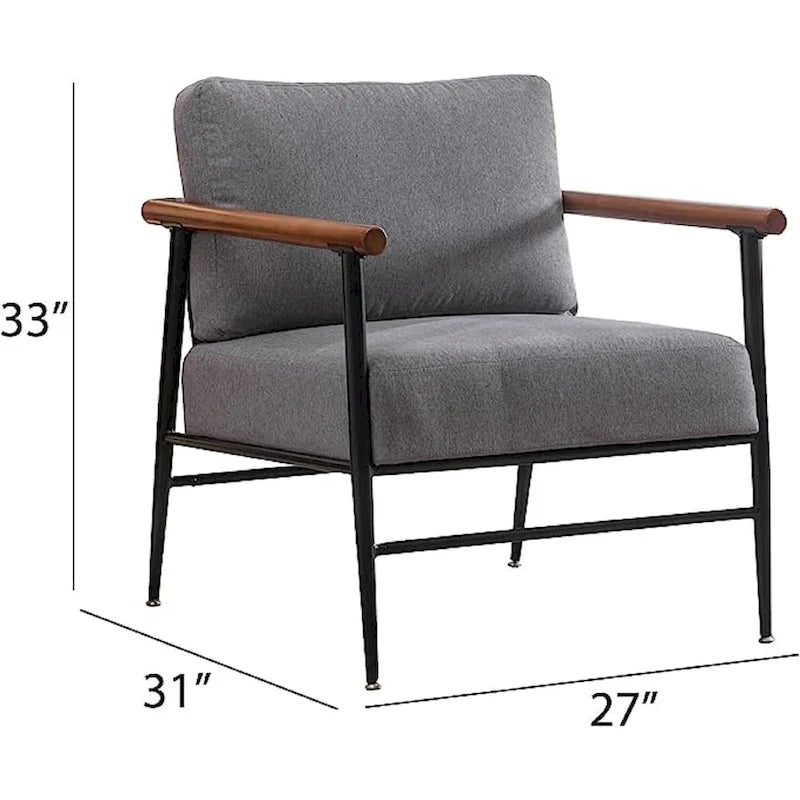 Mid-Century Upholstered Single Arm Chair with Wood Armrests, Supports 300 lbs