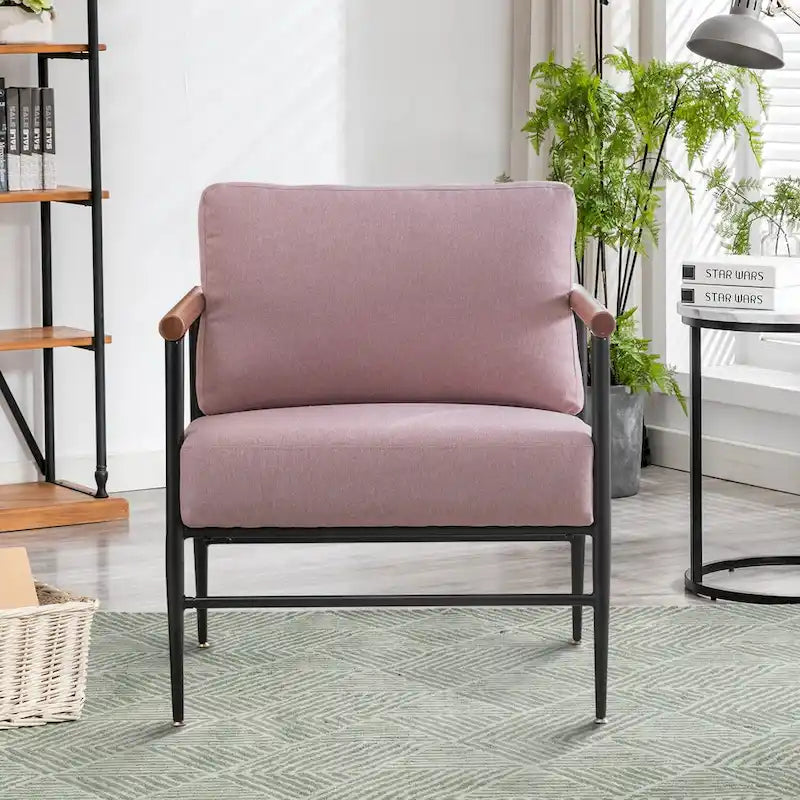 Mid-Century Upholstered Single Arm Chair with Wood Armrests, Supports 300 lbs