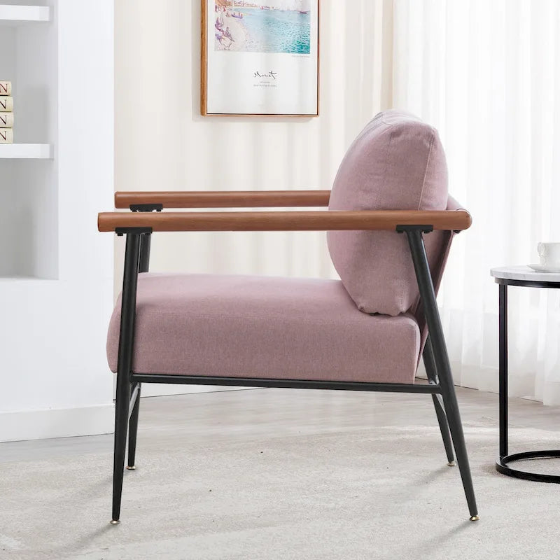 Mid-Century Upholstered Single Arm Chair with Wood Armrests, Supports 300 lbs