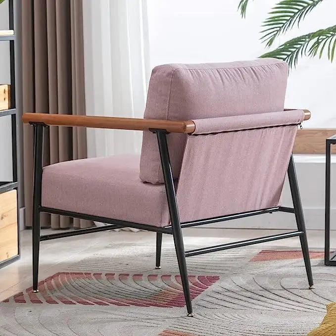 Mid-Century Upholstered Single Arm Chair with Wood Armrests, Supports 300 lbs