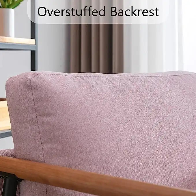 Mid-Century Upholstered Single Arm Chair with Wood Armrests, Supports 300 lbs