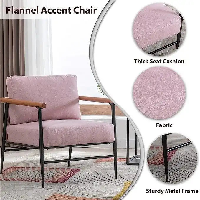 Mid-Century Upholstered Single Arm Chair with Wood Armrests, Supports 300 lbs