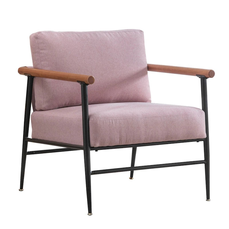 Mid-Century Upholstered Single Arm Chair with Wood Armrests, Supports 300 lbs