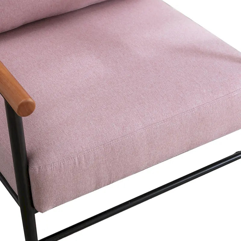 Mid-Century Upholstered Single Arm Chair with Wood Armrests, Supports 300 lbs