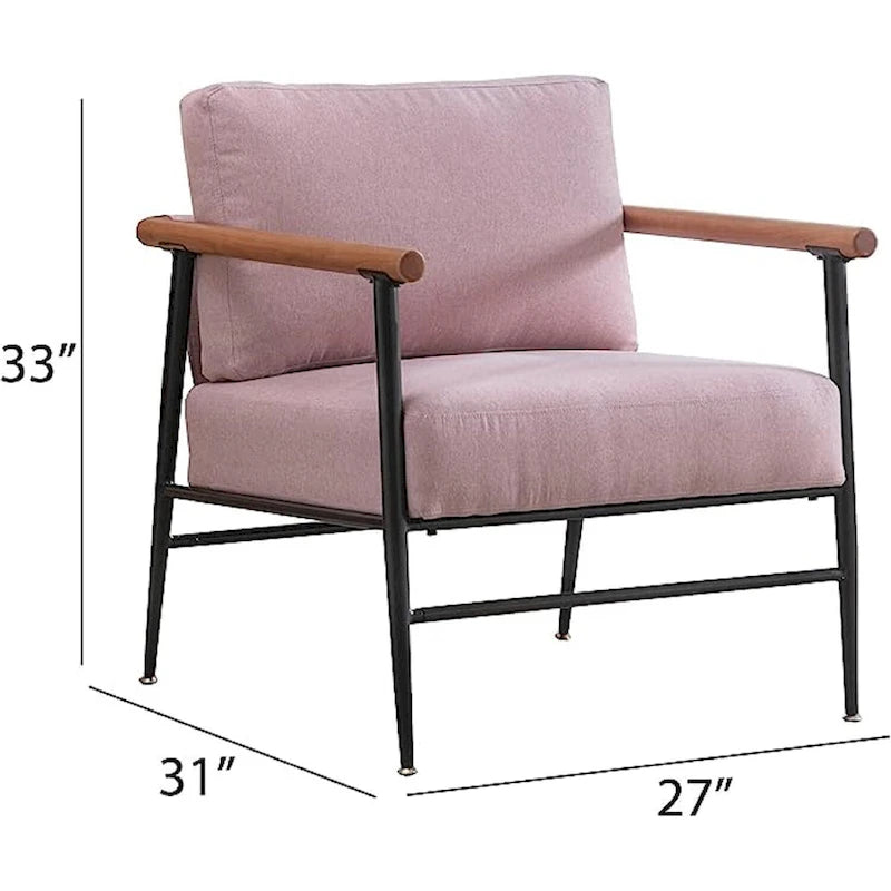 Mid-Century Upholstered Single Arm Chair with Wood Armrests, Supports 300 lbs