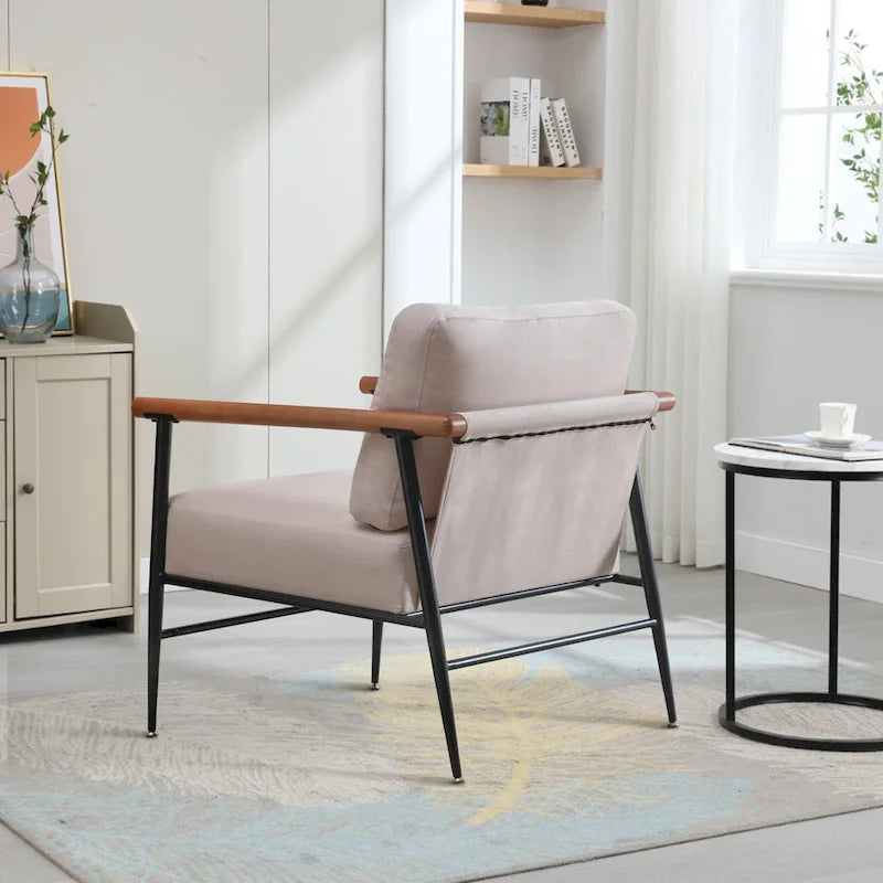 Mid-Century Upholstered Single Arm Chair with Wood Armrests, Supports 300 lbs
