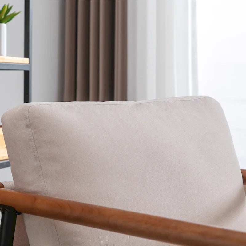 Mid-Century Upholstered Single Arm Chair with Wood Armrests, Supports 300 lbs