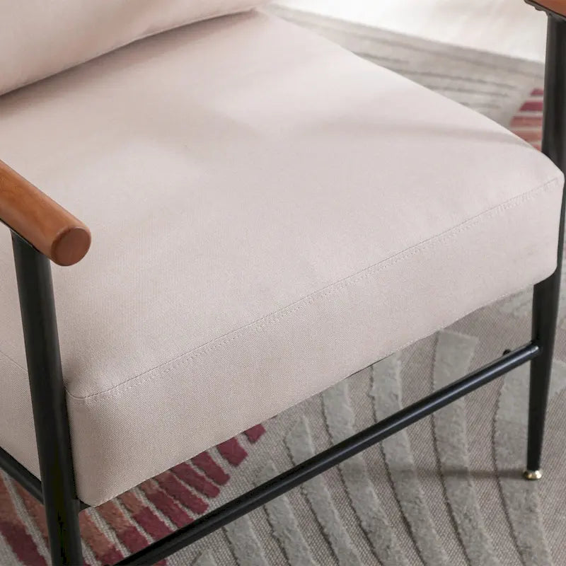 Mid-Century Upholstered Single Arm Chair with Wood Armrests, Supports 300 lbs