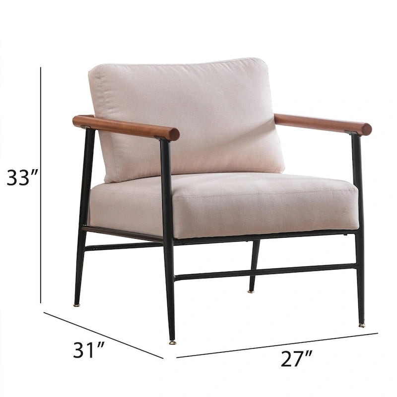 Mid-Century Upholstered Single Arm Chair with Wood Armrests, Supports 300 lbs