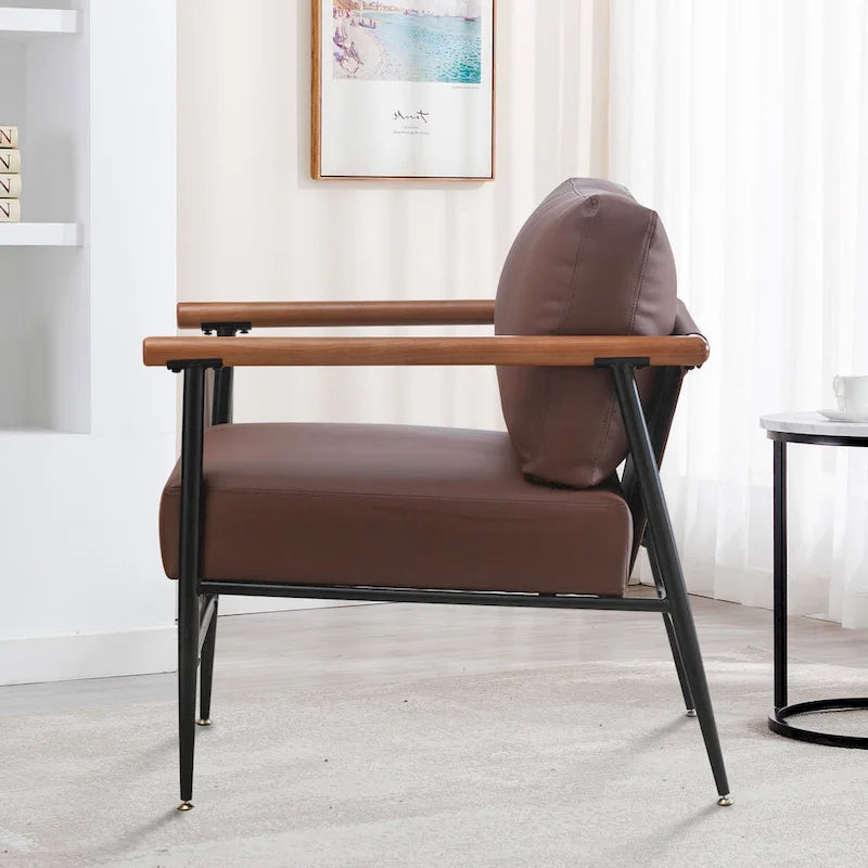 Mid-Century Upholstered Single Arm Chair with Wood Armrests, Supports 300 lbs