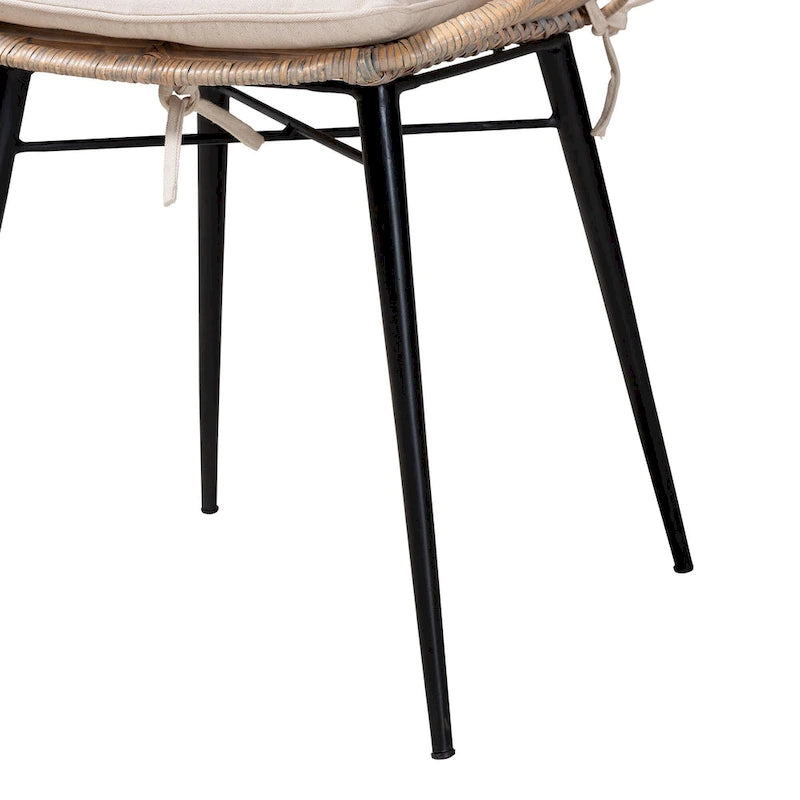 Bohemian Rattan and Metal Dining Chair Set of 2, Handcrafted with Removable Cushion