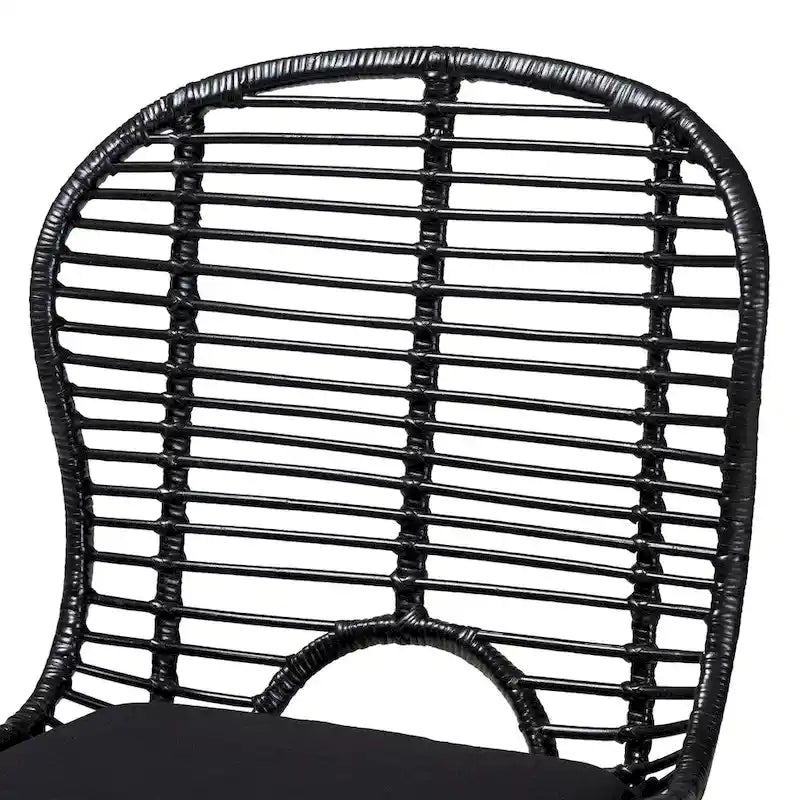 Bohemian Rattan and Metal Dining Chair Set of 2, Handcrafted with Removable Cushion