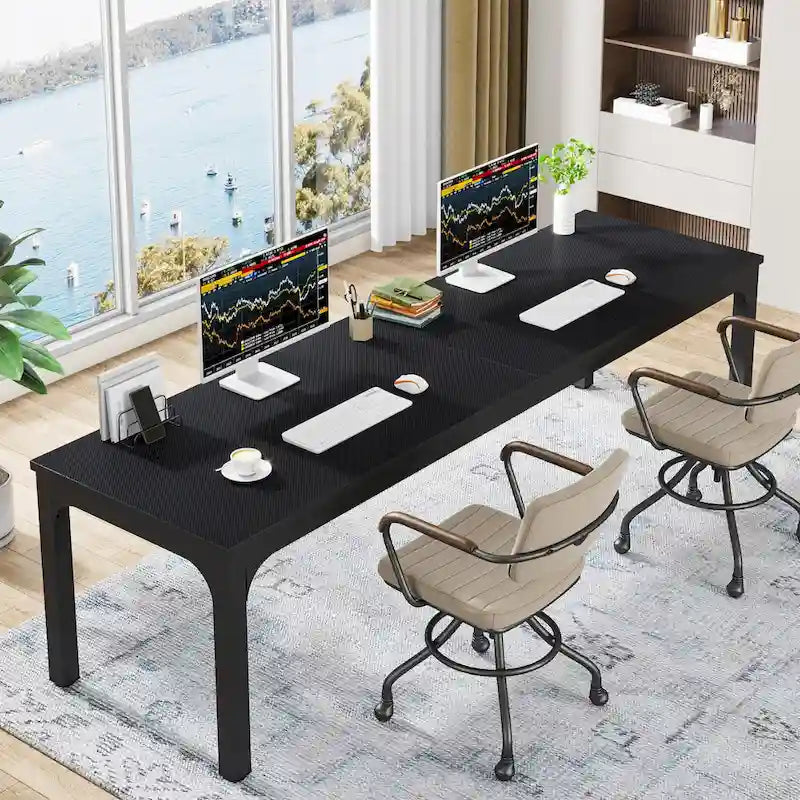 78.7-Inch Extra Long Two-Person Computer Desk with Rustic Wood Top