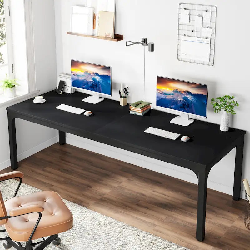 78.7-Inch Extra Long Two-Person Computer Desk with Rustic Wood Top