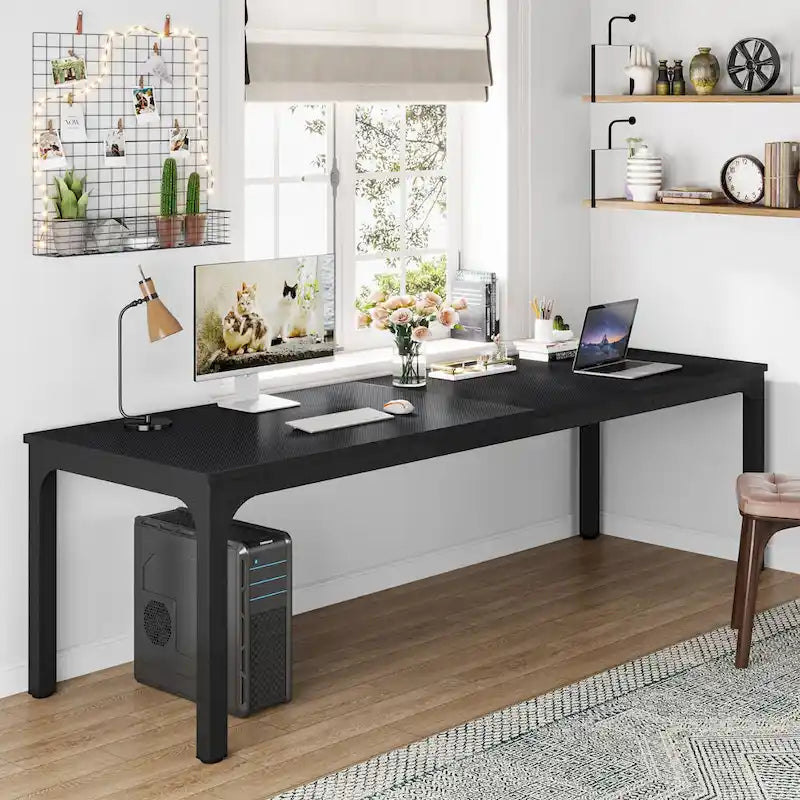 78.7-Inch Extra Long Two-Person Computer Desk with Rustic Wood Top