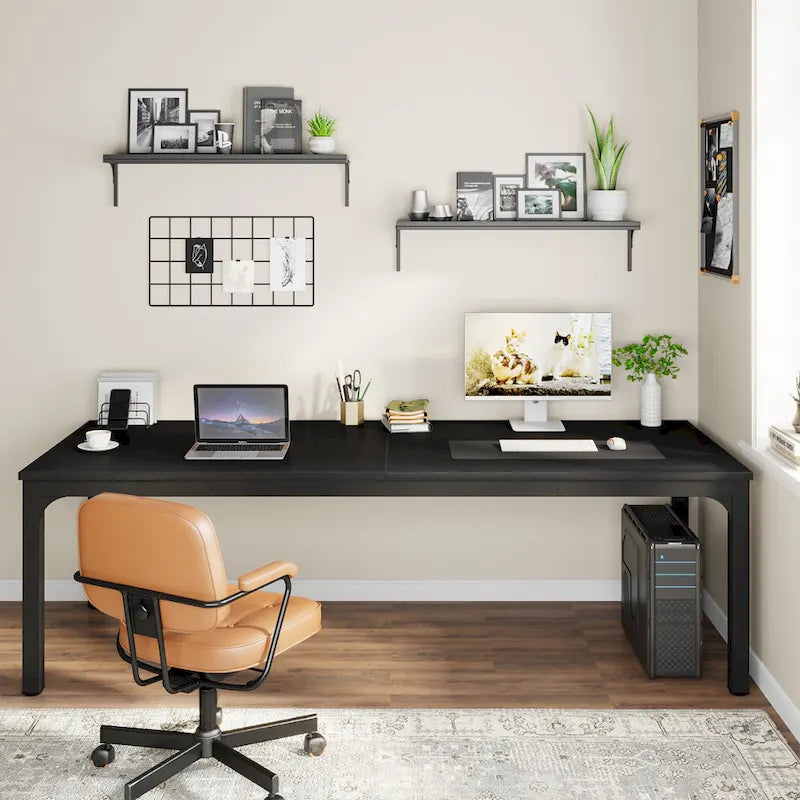 78.7-Inch Extra Long Two-Person Computer Desk with Rustic Wood Top