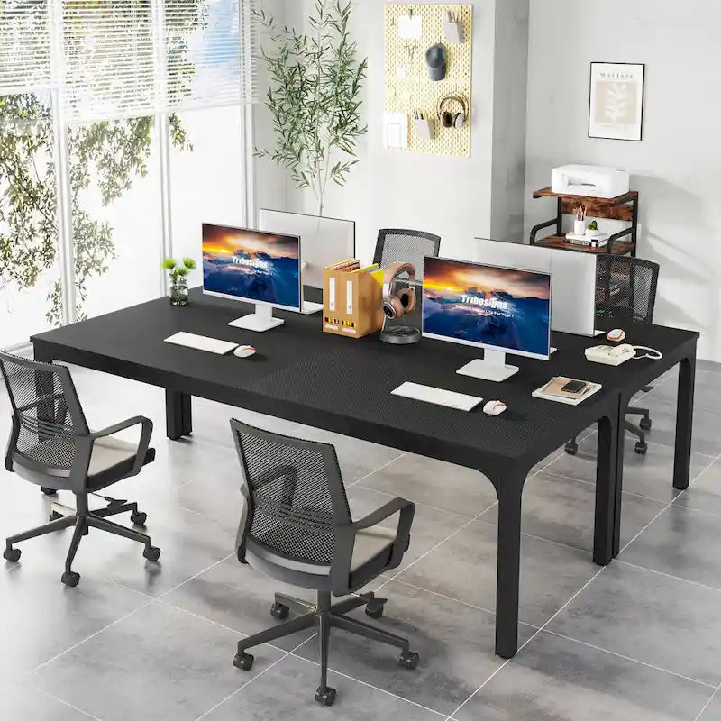 78.7-Inch Extra Long Two-Person Computer Desk with Rustic Wood Top