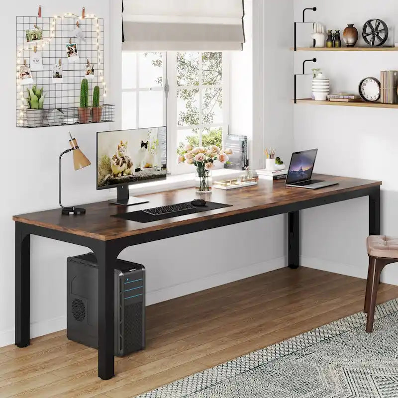 78.7-Inch Extra Long Two-Person Computer Desk with Rustic Wood Top