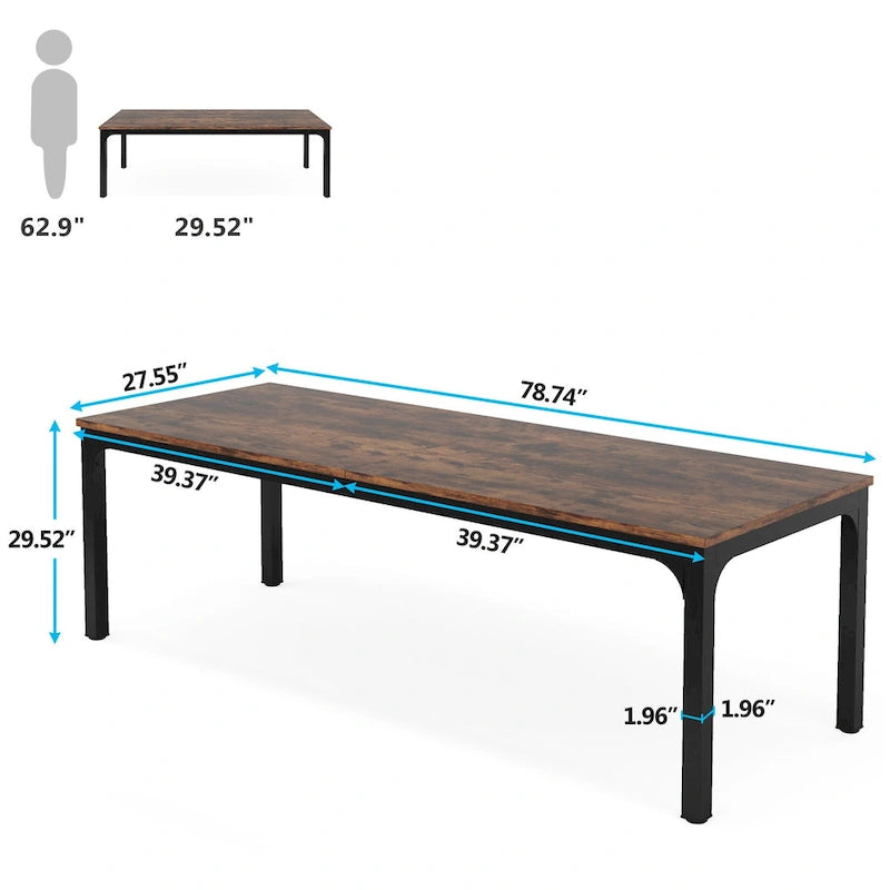 78.7-Inch Extra Long Two-Person Computer Desk with Rustic Wood Top