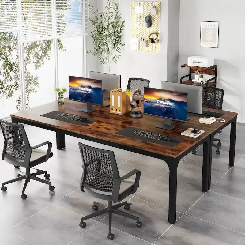 78.7-Inch Extra Long Two-Person Computer Desk with Rustic Wood Top