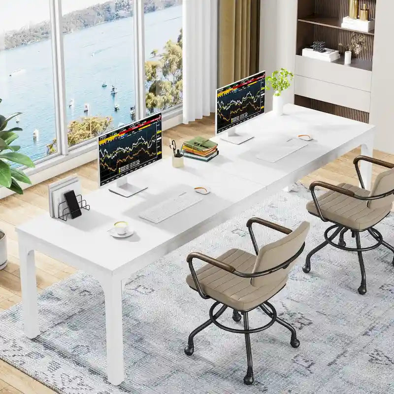 78.7-Inch Extra Long Two-Person Computer Desk with Rustic Wood Top