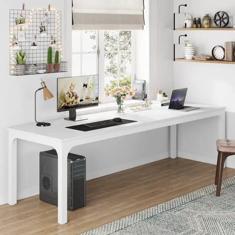 78.7-Inch Extra Long Two-Person Computer Desk with Rustic Wood Top