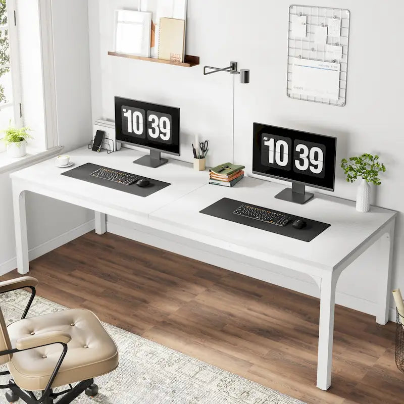 78.7-Inch Extra Long Two-Person Computer Desk with Rustic Wood Top