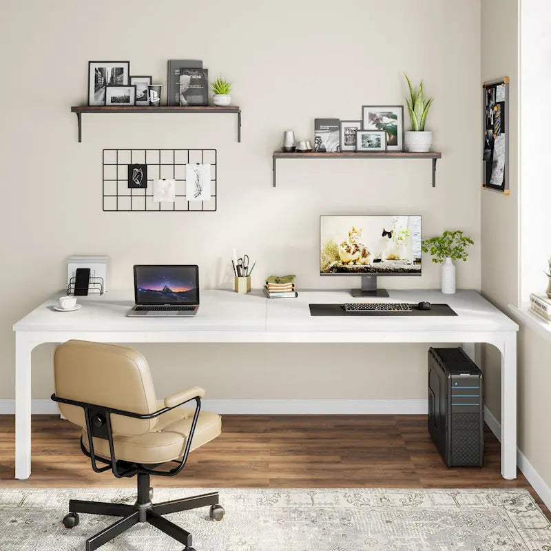 78.7-Inch Extra Long Two-Person Computer Desk with Rustic Wood Top