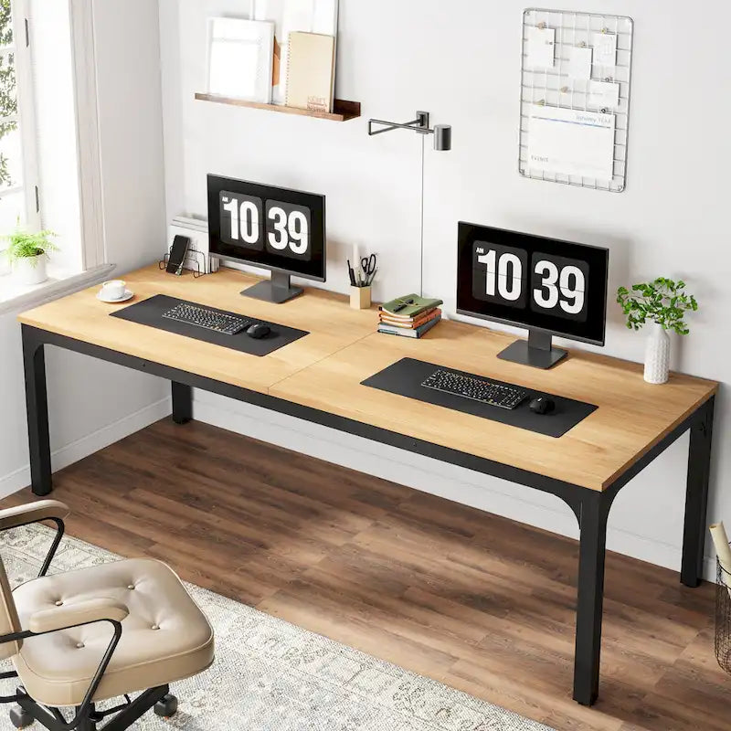 78.7-Inch Extra Long Two-Person Computer Desk with Rustic Wood Top