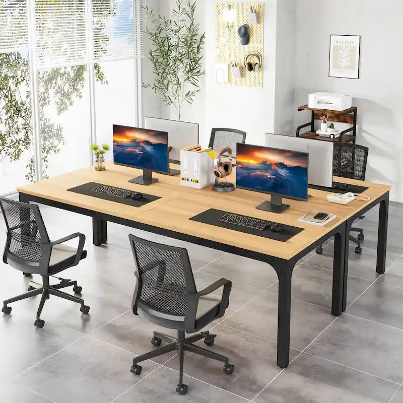 78.7-Inch Extra Long Two-Person Computer Desk with Rustic Wood Top