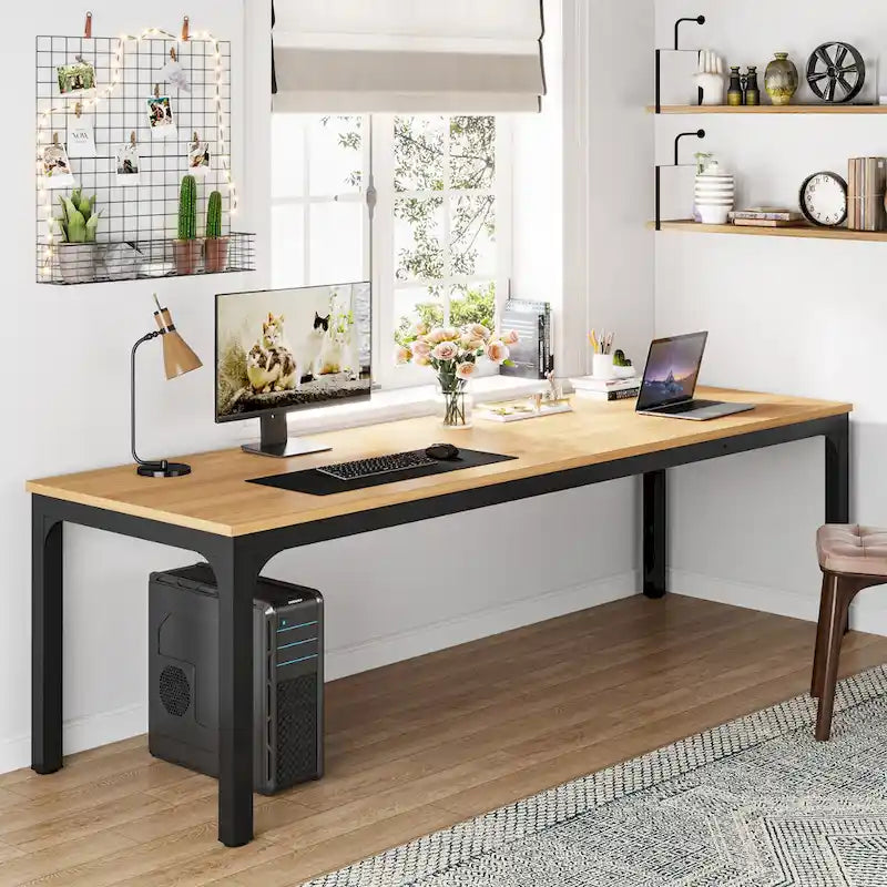 78.7-Inch Extra Long Two-Person Computer Desk with Rustic Wood Top