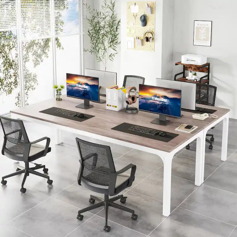 78.7-Inch Extra Long Two-Person Computer Desk with Rustic Wood Top
