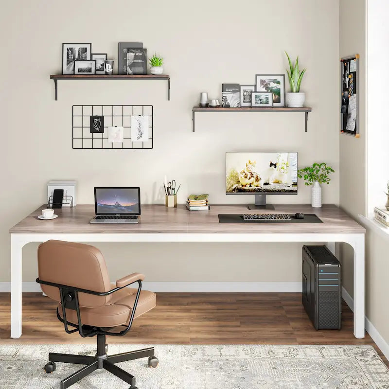 78.7-Inch Extra Long Two-Person Computer Desk with Rustic Wood Top