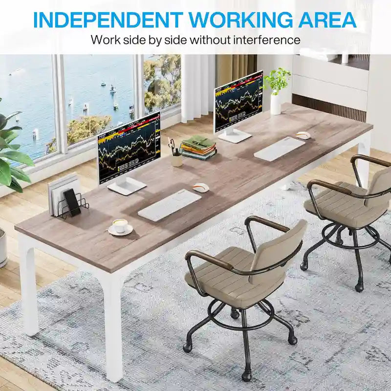 78.7-Inch Extra Long Two-Person Computer Desk with Rustic Wood Top