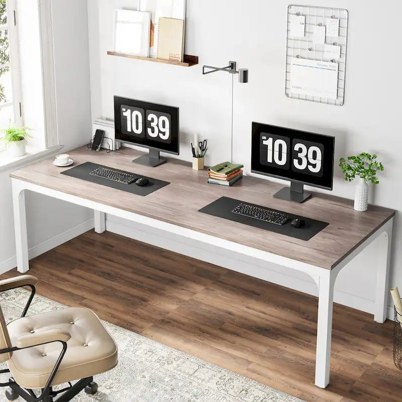 78.7-Inch Extra Long Two-Person Computer Desk with Rustic Wood Top